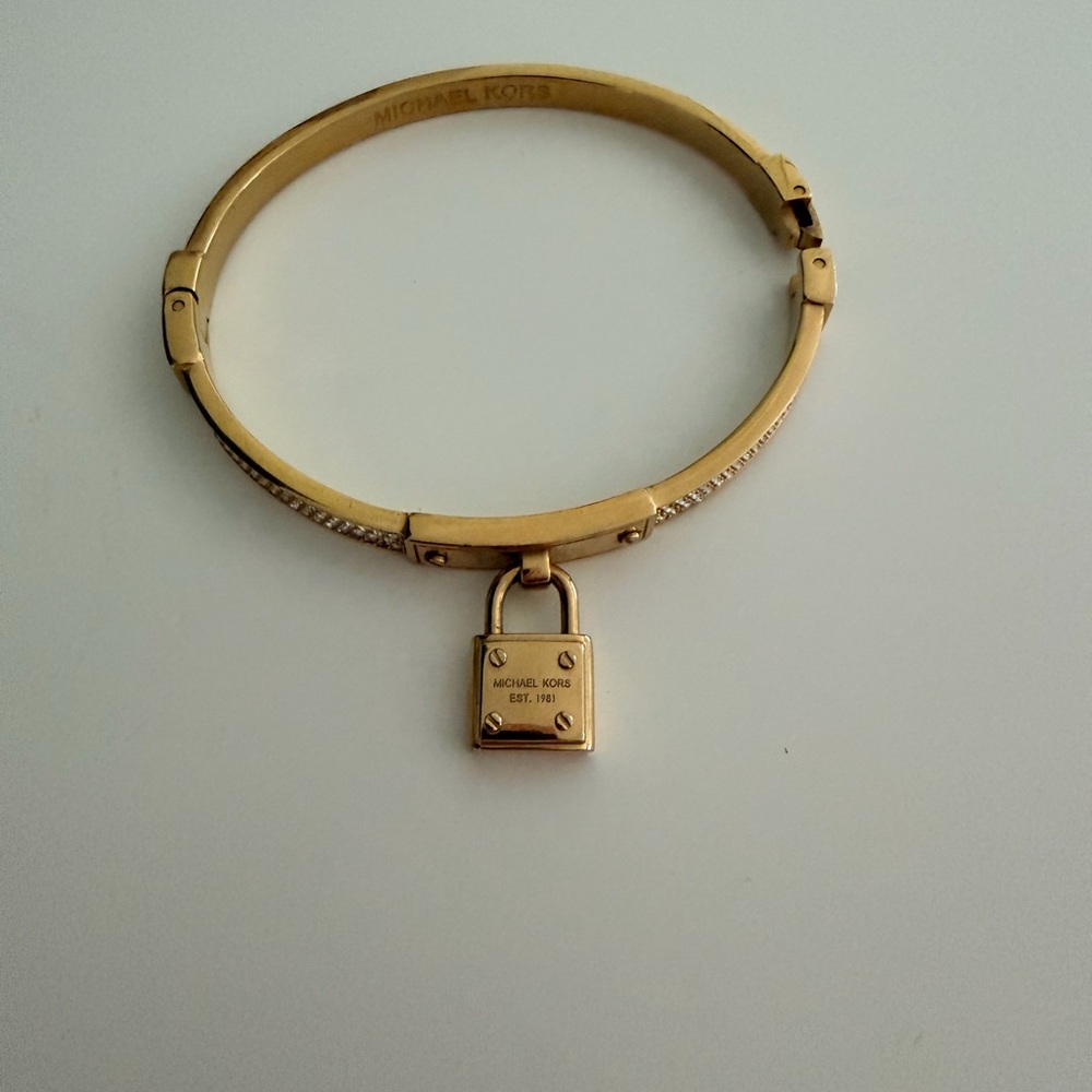 Michael Kors Gold Padlock Charm Hinged Bangle